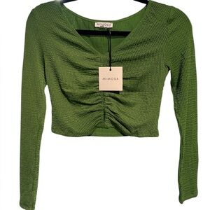 Mimosa Green Ruched Textured Cropped‎ Blouse- Size Small